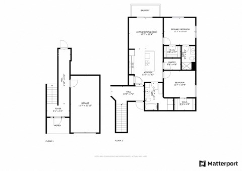 Floor plan for 2 beds, 2 baths, 984 sqft